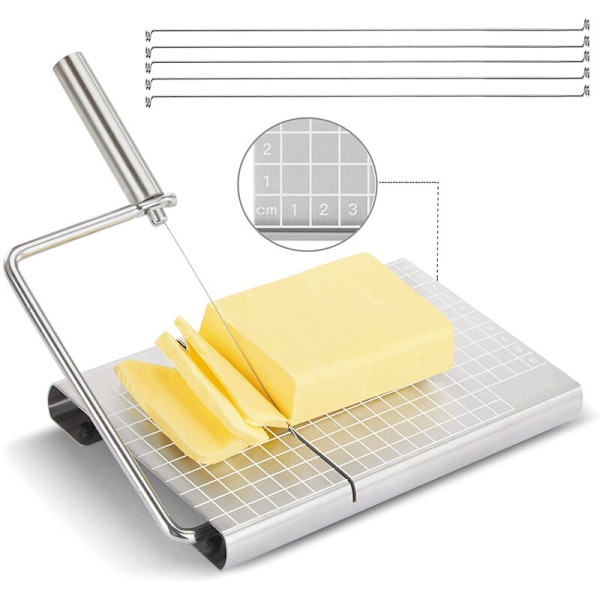 Ostskärare i rostfritt stål, ostskärare med 6 utbytestrådar, smörkniv, ostskärare, ostskärare, metallskärare - Climb