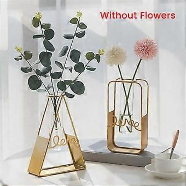 Metall Blomvas Ställ Transparent Glasvas Skrivbord Hushåll Hydroponiska Växter Heminredning Kontorsdekoration A