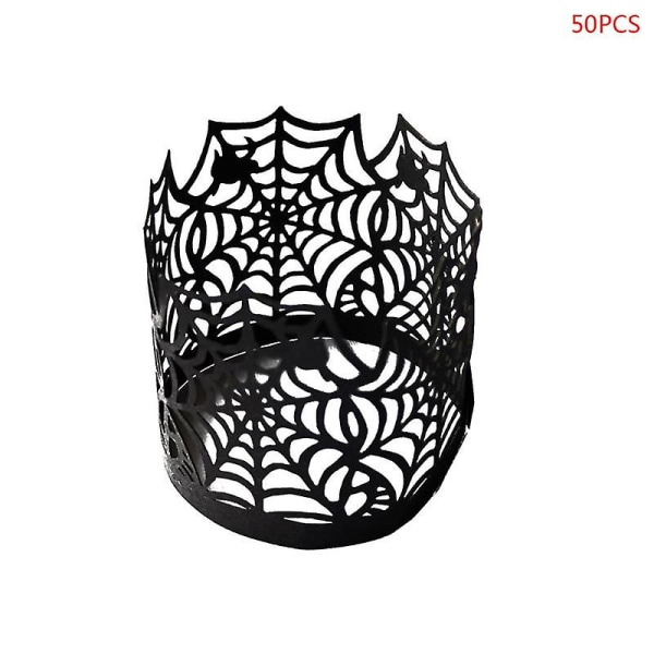 50 stk Halloween Spider Web Papir Laser Cut Hollow Flameless Telys Stearinlys Lampeskjerm Holder Bryllupsfest Hjemmeinnredning