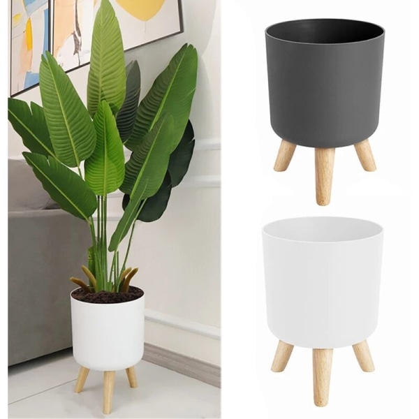 Modern Plant Pots with Wooden Leg Holder Bedroom Living Room Floor Standing Potted Flower Pot Home Garden Planters-2