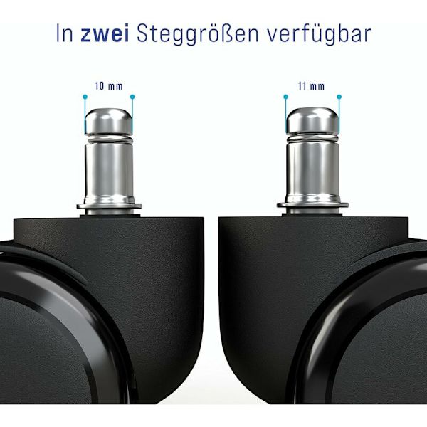 5 x Hjul til harde gulv 11 mm med PVC-belegg Stille og ripefrie - Universelle kontorstolhjul Ideelle for parkett, laminat, fliser