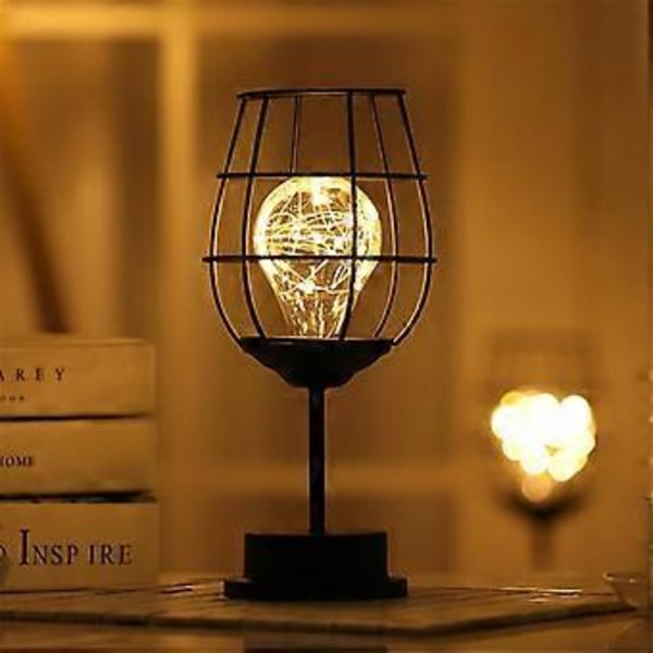 LED Bordlampe Leselampe Nattlys Soverom Sengelampe Skrivebordsbelysning Stue Retro Jern Hjemmedekorasjon, D