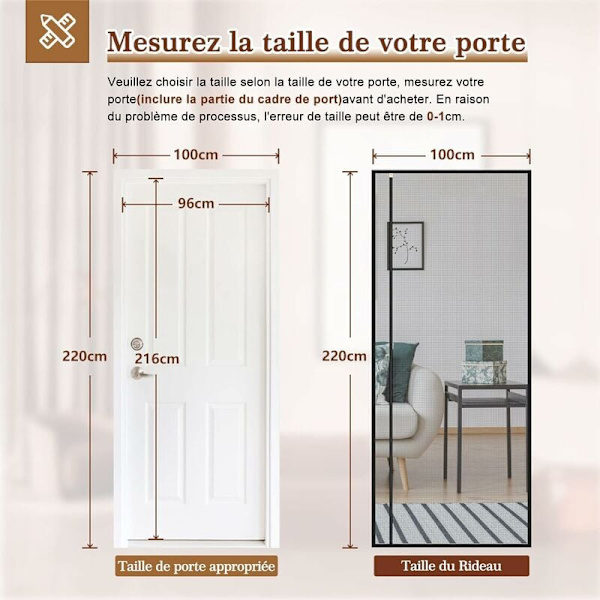 Myggenet Dør med Magnetisk Lukning 100x220cm Vendbar med Venstre og Højre Side Åbning Ultra Fint Mesh Uden Boring Anti-insekt Sort