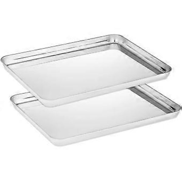 Stekebrettsett med 2, stekebrett i rustfritt stål, giftfritt og sunt stekebrett, speilglatt og rustfritt, lett å rengjøre og tåler oppvaskmaskin