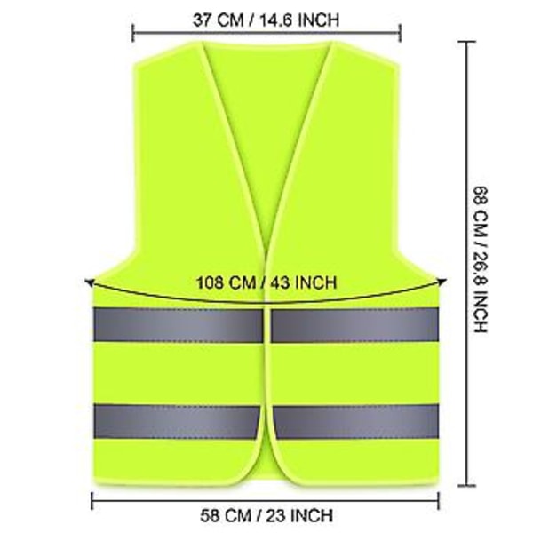 Hyvin näkyvä turvaliivi heijastinnauhoilla, heijastava liivi juoksuun tai pyöräilyyn, heijastava liivi unisex, auton heijastava liivi (fluoresoiva keltainen)