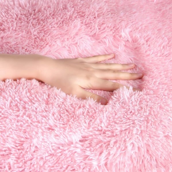 Modern vardagsrumsmatta, heminredning, supermjuk plysch rund sammets sovrumsmatta, mjuk och fluffig inomhusmatta (rosa, 100x100cm)-Fe