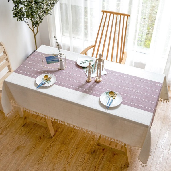 Solid bomull och linne rektangulär bordsduk Pläd broderi tofs bomull linne cover för kök matbord dekoration (60x60cm