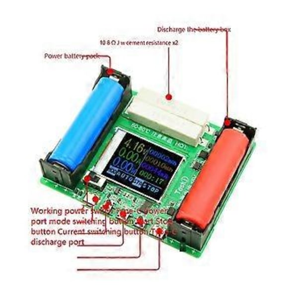 5V 18650 LCD-skärm Litiumbatteri Kapacitetstestare Detektormodul Med Laddnings- och Urladdningsfunktion