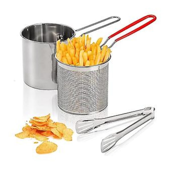 Fritegryte med kurv, tang, rustfritt stål, for pommes frites