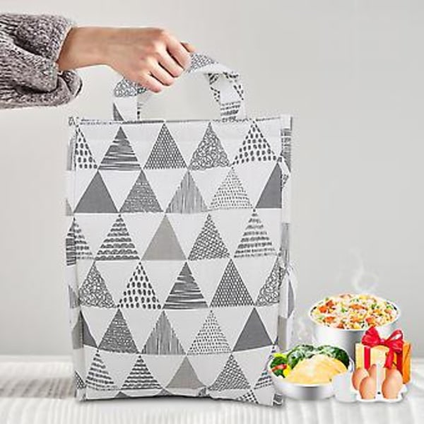 Vanntett Lunch Bag i Bomulls- og Linstoff med Glidelås, Tote Bag, Lunsjvesker for Barn (Triangle)