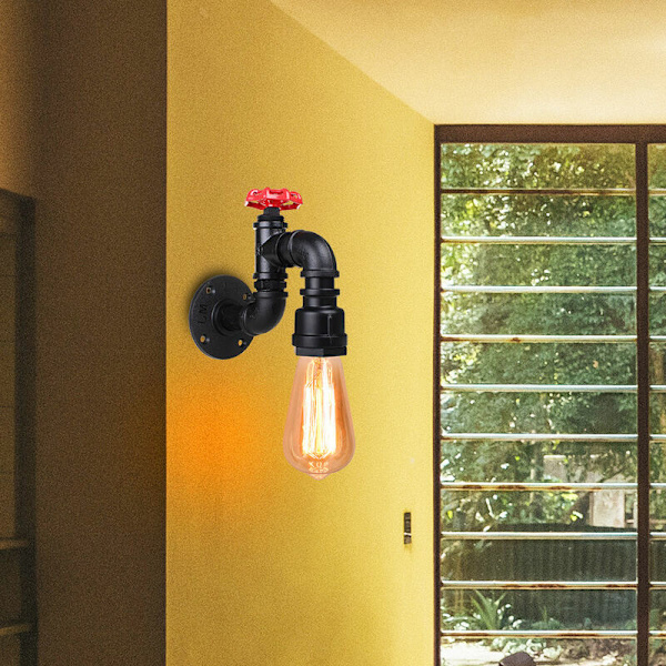 Industriell vegglampe i metall, vannrørvegglampe, rustikk vegglampe for bad, gang