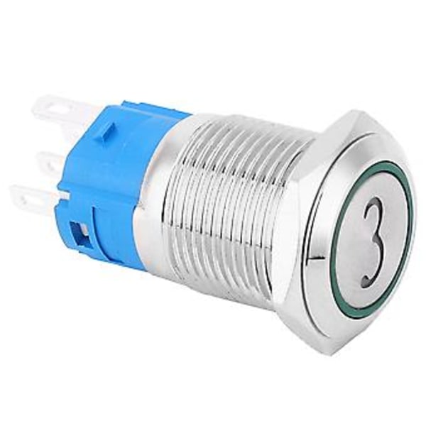 2kpl Hetkellinen Metallinen Painonappikytkin Litteä 5 Nastaa 16mm Asennusreikä LEDillä ja Numero 3Vihreä 24VDC