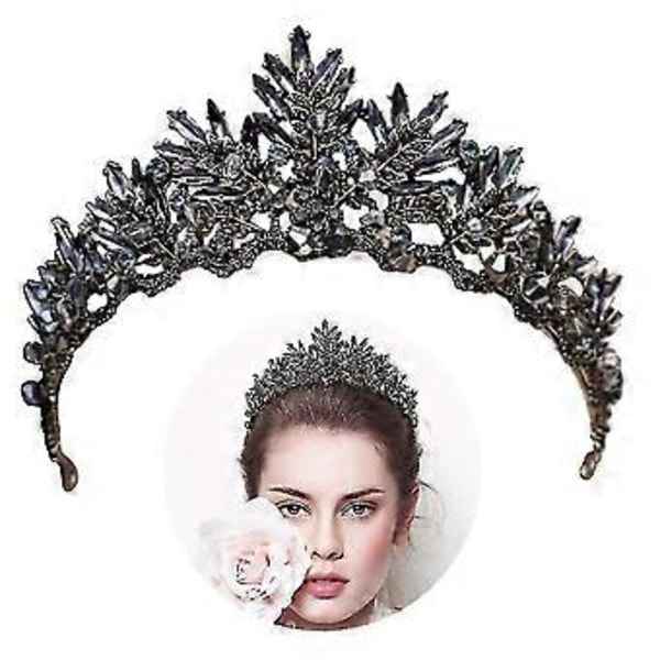 1 stk. Sort Krone Tiara Barok Dronning Krone Sort Bryllupstiara Til Kvinder Halloweenfest