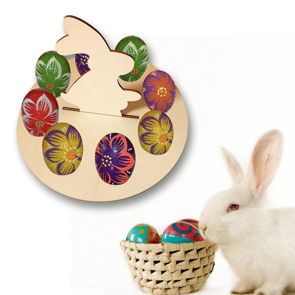 Creative Wooden Cute Rabbit Shape Easter Eggs Tray Holder 8 Slot Holes Diy