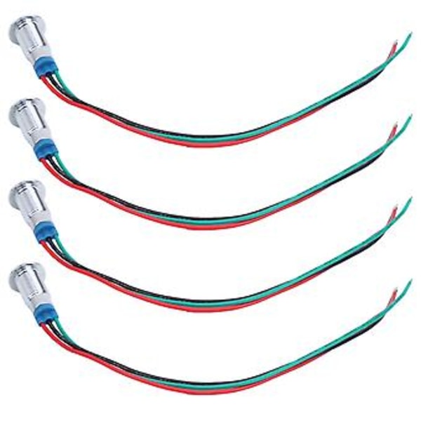 4-pack LED Indikatorlampa 8mm Vattentät Metall, 12/24V, Röd & Grön 2-färgs Signal, Gemensam Anod - Hållbar & Stark för Olika Applikationer
