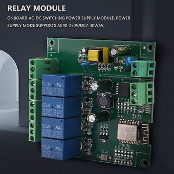 Esp8266 Esp-12f Wifi Relämodul 4chl Ac90-250v/7-30v/5v Relä S För Ide Ho