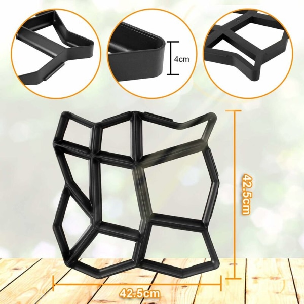 Betonform til fortov, formplader, forskalling, plastforme til betonplader til haven 42,5 x 42,5 x 4 cm
