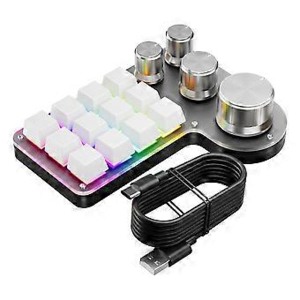 Tilpasset Makrotastatur 12 Taster 4 Knotter Mini USB Mekanisk Tastatur Programmering Makro Gaming Tastatur Hvit