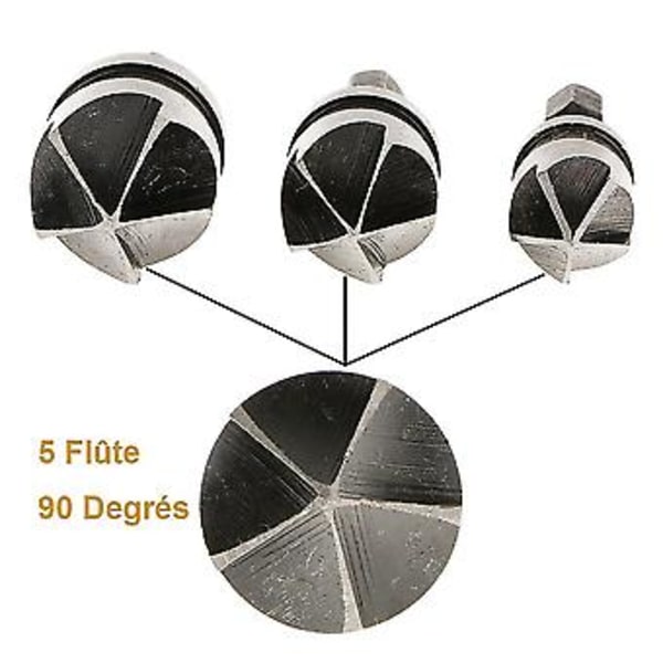 3 stk. 1/4\" Hex Hcs Fasfræser 5 Fløjte Bor Fas Bits Forsænker Forsænker 12mm/16mm/19mm Til Træ Metal