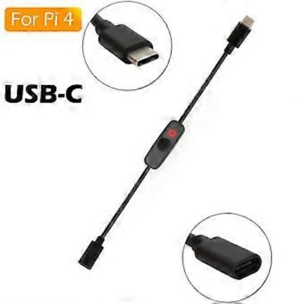 Strömbrytare USB Typ C med Indikatorlampa Hane till Hona USB-C Förlängningskabel Brytare för 4B 2 st