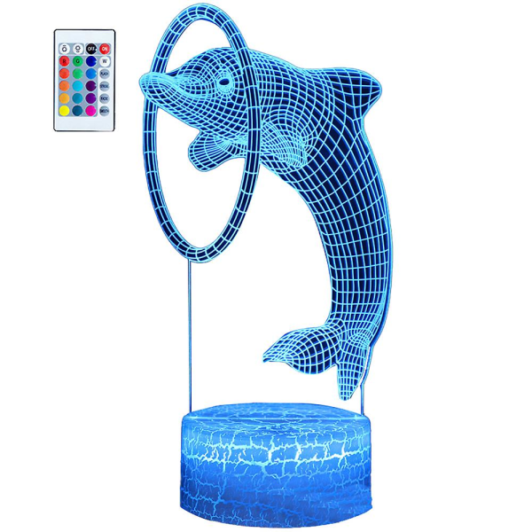 Dolphin Series 3D nattlampa, LED färgglad gradient touch fjärrkontroll bordslampa Kx-565