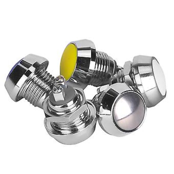 5 kpl Painonappikytkin Metalli 1NO 12mm 2A/36VDC Muttereilla, Punainen, Keltainen, Sininen, Valkoinen, Metallinen