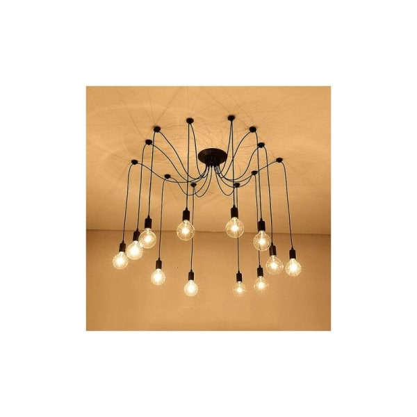 Spider Pendant Light E27 Retro Industrial Socket Black Shade, DIY Adjustable Length with 2.0m Wire, 12 arms (No bulb)