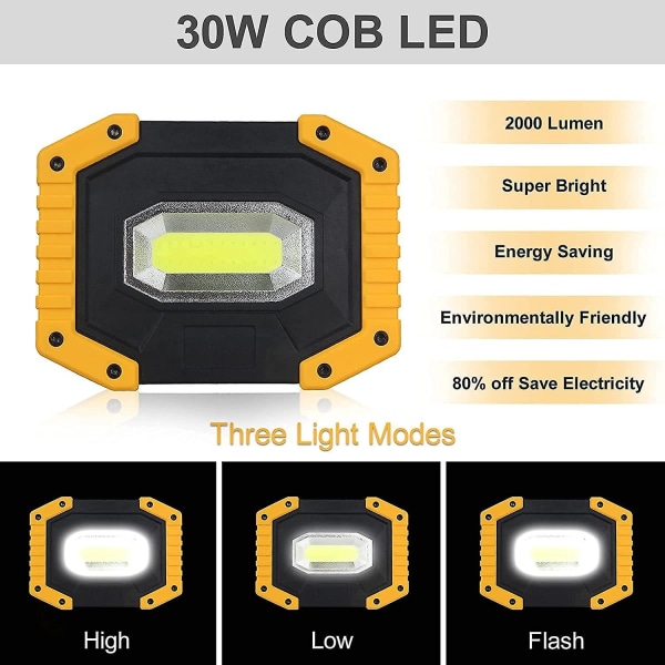 30w 2000lm Oppladbar LED Flomlys Byggeplass Arbeidslys Med 4x 18650 Batteri 3 Moduser Bærbar Lykt Usb Led Spotlight For Cam