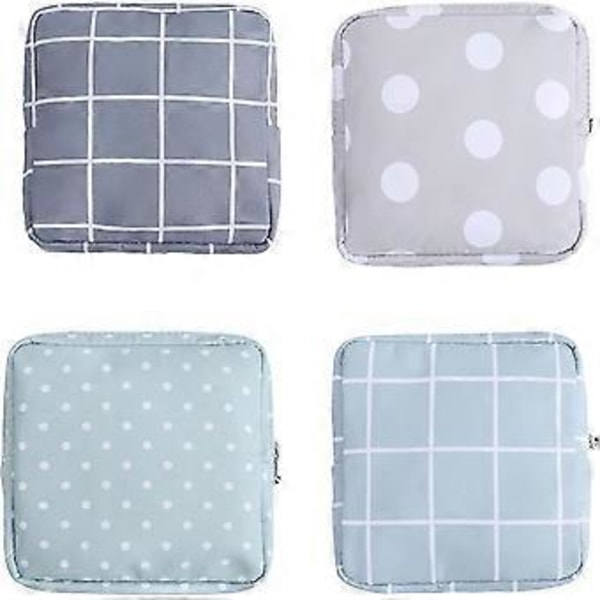 Sanitetsbind Oppbevaringspose, 4 Pakke Vanntette Sanitetsbindposer Med Glidelås (polkadotter + Rutenett)(4-d-1)