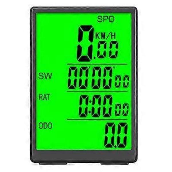 Trådløs cykelcomputer vandtæt speedometer med grøn LCD-baggrundsbelysning