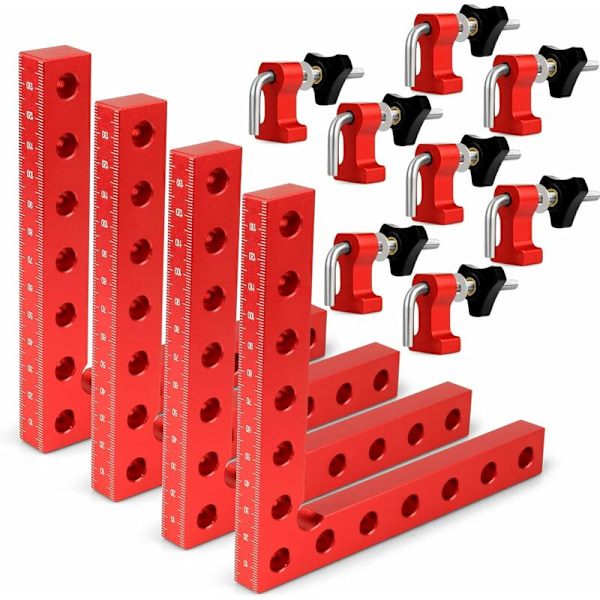 90 Degree Right Angle Clamp, Aluminum Right Angle Clamp 14 x 14 cm Positioning Square Clamp Frame Corner Fixing Woodworking Tools, (Red 4 Pack)