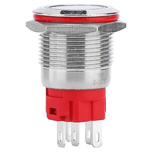 Metall Tryckknappsbrytare DC9~30V 19mm 1NO 1NC Självlåsande Brytare med Ljus Vit Ring Platt Huvud Självlåsande