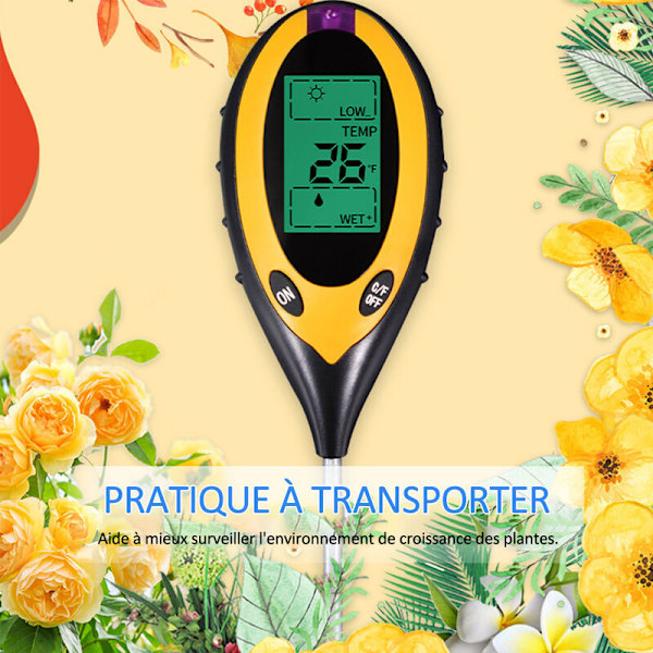 Jord pH, fugtighed, lys, fire-i-en temperaturdetektor, have pH-tester (uden batteri)