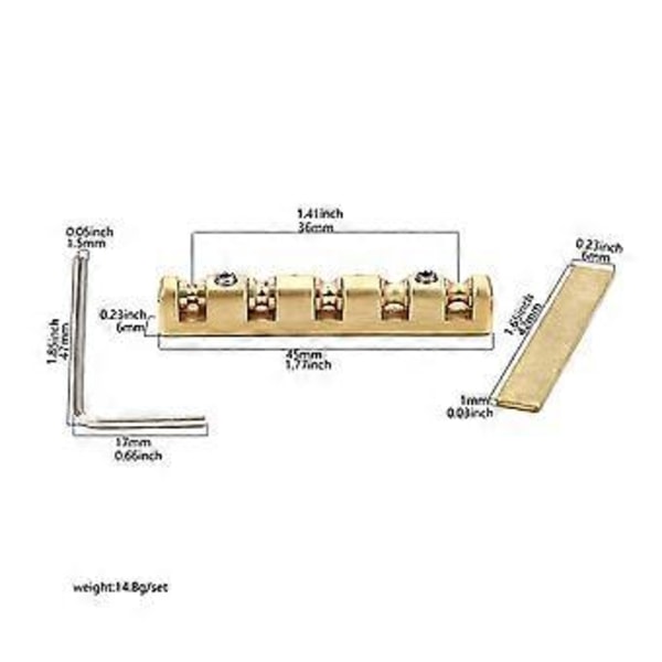 Elektrisk Gitarr Mässingssadel 42mm Höjdjusterbar Mässingsrullsadel Gitarrsadel 6-strängad Elektrisk Gitarr Ersättningsdelar