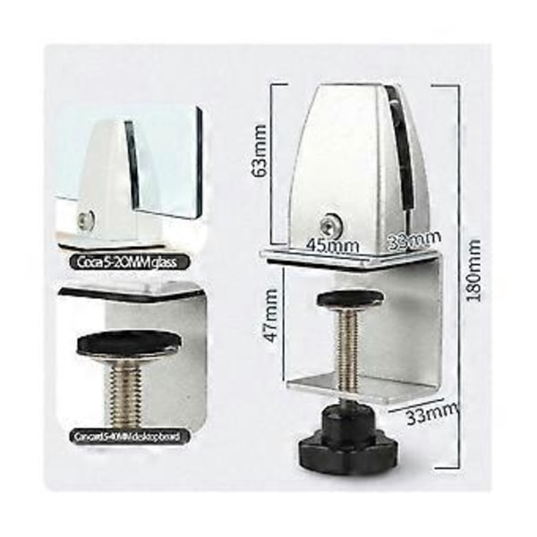 2 st Aluminiumlegering Glas Klämma Justerbar Mobil Skärm Klämma Kontorsbordsskärm Klämma Silver