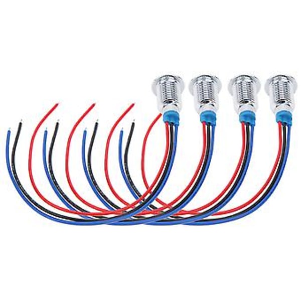 4 sæt Fortrådede Runde LED'er Mini Fælles Anode 2-Farvet Indikatorlys 10mm 110-220V (Rød og Blå)