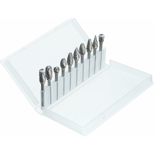 Roterende fresesett for Dremel, 10 stk dobbeltskjærende karbidskjærsett med 1/8 skaft og 1/4 hodlengde for DIY, trebearbeiding, gravering, M