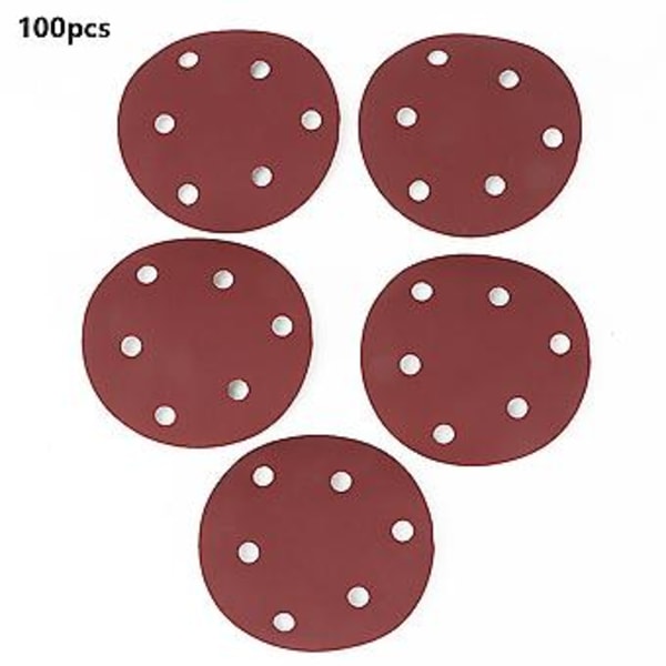 100 st 125 mm Slippapper, Korn 240, 6 Hål, Runda Slipplattor, Polerings- och Slipningstillbehör för Trä, Metall, Gipsskivor