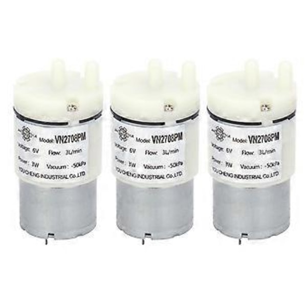 3 stk. Mikro Membranpumpe Mini Vakuum Vand Luft Motor til Akvarium DC 6V (VN2708PM