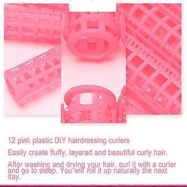 12 stk. lyserøde plastik DIY hårstyling rulle krølle clips