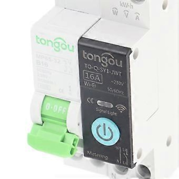1P+N Smart WiFi Afbryder med Måling 6KA Brydeevne Fjernbetjening Afbryder 16A AC230V