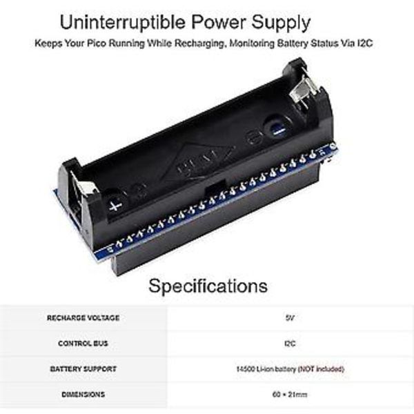 UPS Modul Batteri Hat Til Pico, Afbrydelsesfrit Strømforsyningsmodul I2c Interface 5v Genopladningsspænding