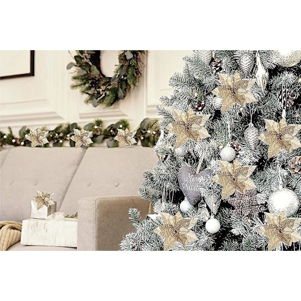 15 stk. Juleglitter Kunstig Poinsettia 8,7\" Falske Bryllupsblomster Dekorationer Juletræspynt Guld