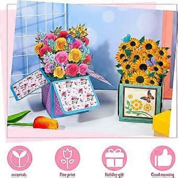 2 st Solros Blomma -Up Kort för Mors Dag 3D Bukett Kuvert för Mors Dag Mamma Presenter