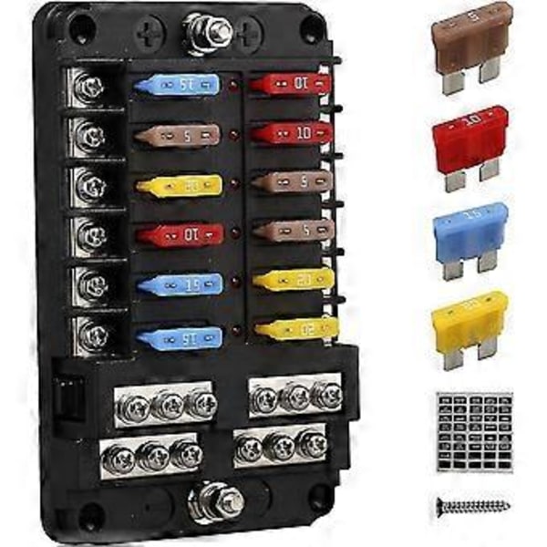 12v Marine Sikringsblok: 12 Vejs Bladsikringspanel Med Jord & 12 Volt Sikringsboks