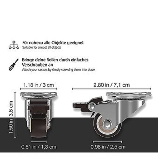 1 Sett med 4 Møbelhjul 25 mm - Kraftige Hjul R T- - S Hjul For Innendørs Bruk