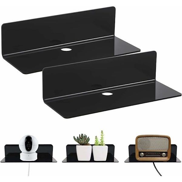 2-pakning 23 cm sorte vegghyller - Akryl - Ingen boring - Utvid veggflaten enkelt for soverom, stue, bad