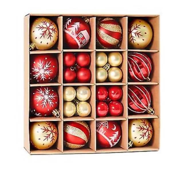 44 st Ornaments till Jul - Röda Ornament i 2 Storlekar med Glitter