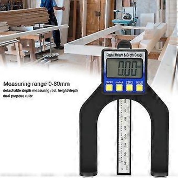 Elektroninen korkeus- ja syvyysmitta digitaalinäytöllä, puutyöviivain, mittaustyökalu 0-80mm
