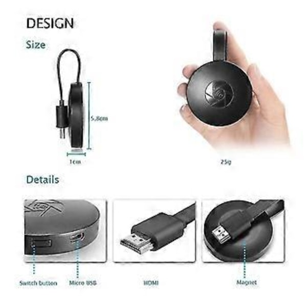 Trådløs Wifi Display Dongle HDMI, Wifi Trådløs Mini Skærmdeling Displaymodtager 1080hd, Understøttelse af Android/iOS/PC/TV/Monitor/Projektor